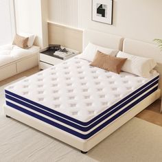 the mattress is made up and ready to be used in the bedroom or living room