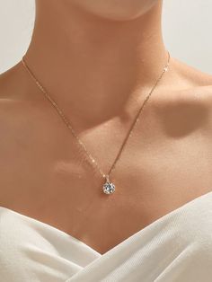 Free Returns ✓ Free Shipping✓. Rhinestone Charm Necklace- Women Pendant Necklaces at SHEIN. Silver Chains For Women Neck, Colar Shein, Jewelry Necklace Simple, Shein Brasil, Diamond Pendants Designs, Classy Jewelry, Fancy Jewellery