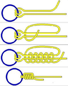 four pairs of scissors with yellow handles and blue handles, all in different positions on white paper