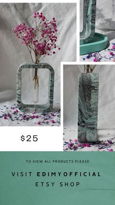 a vase with flowers in it and the words $ 25 to view all products please visit edmyofial etsy shop