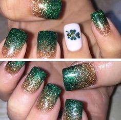 Ombre St Patricks Day Nails, Irish Inspired Nails, Simple Saint Patricks Day Nails Gel, Green And Gold St Patricks Day Nails, Nail Designs For St Patrick’s Day, Nails For Saint Patricks Day, St Patrick Day Nail Ideas, Short St Patricks Nails, St Paddys Day Nails Art Designs