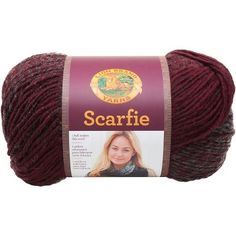 a red ball of yarn with the words scarife on it and a woman's face