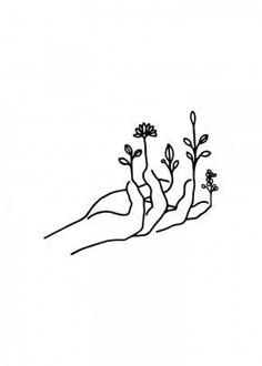 a black and white drawing of plants on a hill