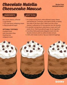 an advertisement for chocolate nutella cheesecake mousse