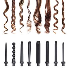 Octowand 8 Interchangeable Curling Wand Set | NuMe Curling Wand Set, Wand Hairstyles, Different Curls, Hairstyle Examples, Hair Curling Tips, Curls For Long Hair, Types Of Hair, Curling Wand, Makijaż Smokey Eye