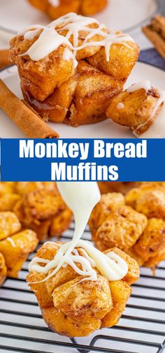 monkey bread muffins with icing being drizzled over them