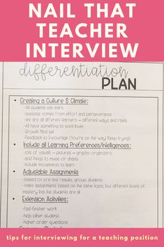 a pink and white poster with the words, tips for interviewing students about their teacher's work