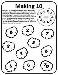 a printable activity sheet with numbers and clouds on the page for making tens