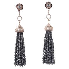 18k:13.166g,D:94.72ct,,, Ice Diamond, Premium Jewelry, Diamond Ice, Rose Gold Beads, Beaded Tassel Earrings, Diamonds And Gold, Beaded Tassels, White Rose Gold, Handmade Artisan