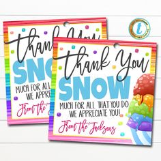 Snowcone Gift Tag, Thanks Snow Much for all you do, School Pto pta thank you Gift, Staff Employee Appreciation Week, DIY Editable Template Employee Appreciation Week, Pta Ideas, Pto Ideas, Staff Morale, End Of School Year, School Staff, Snow Cones