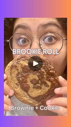 a person holding up a cookie with the words brooke roll above it