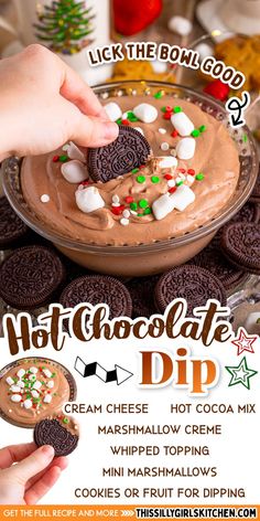 hot chocolate dip Hot Chocolate Dip Recipe, Hot Chocolate Dip, Chocolate Dip Recipe, Christmas Dip, Chocolate Dip, Hot Cocoa Mix, Christmas Baking Recipes, Holiday Appetizer, Marshmallow Creme