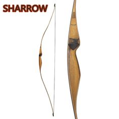 a wooden bow and arrow on a white background