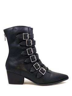 COVEN BOOT - BLACK - Y R U Black Buckle Boots, Black Heeled Ankle Boots, Witch Boots, Goth Shoes, Demonia Shoes, Stunning Shoes, Black Vegan, Buckle Boots, White Boots