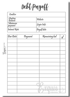 a printable debt pay sheet