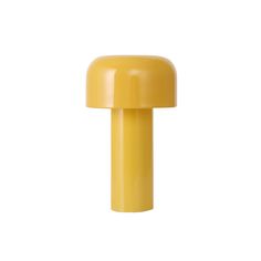 an image of a yellow table lamp on a white background in the shape of a mushroom