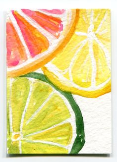 watercolor painting of lemons and oranges on white paper