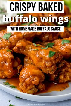 crispy baked buffalo wings with homemade buffalo sauce are the perfect appetizer to serve