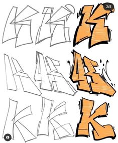 the letters k and k are drawn in different ways, including one that has been added to