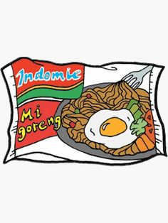 a bag of noodles with an egg on top