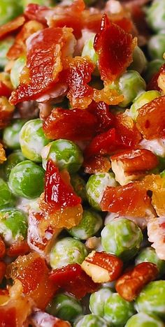 a close up view of bacon and brussels sprouts