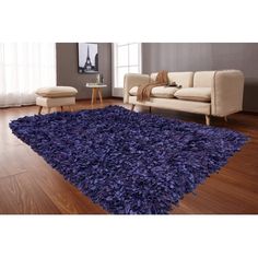 a living room filled with furniture and a purple rug