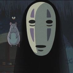 an animated image of a person with a mask on and a rat in the background