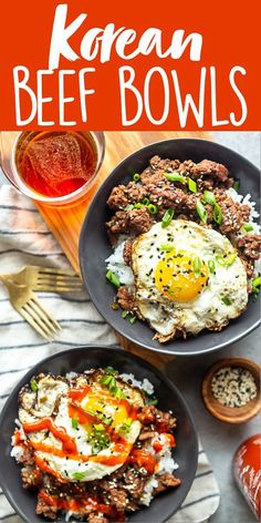 korean beef bowls with an egg on top