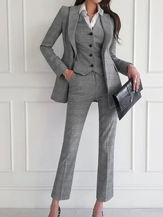 Professional Single Breasted Suit Sets, Professional Single-breasted Suit Sets, Fitted Notch Lapel Office Lady Sets, Semi-formal Office Lady Sets With Suit Collar, Semi-formal Suit Collar Sets For Office, Tailored Formal Office Lady Sets, Single Breasted Fitted Sets For Workwear, Fitted Single Breasted Sets For Workwear, Professional Formal Sets For Fall