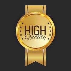 high quality gold badge with stars on black background