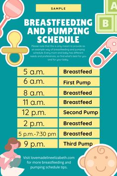 a poster for breastfeeding and pumping schedule