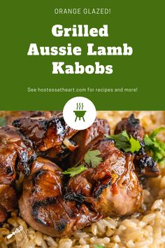 grilled aussie lamb kabobs with brown rice and garnishes