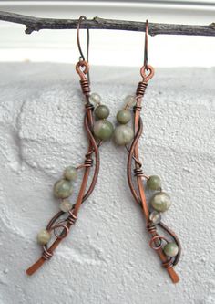 long boho earrings wire wrapped earrings by Kissedbyclover Wire Jewelery, Wrapped Earrings, Subtle Elegance