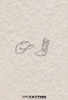 a drawing of two cowboy boots and a hat on top of a piece of paper