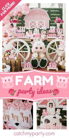 farm party with pink and white decorations