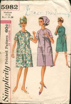 Plays With Needles: The Humble Housedress House Dress Pattern, Simplicity Patterns Vintage, Above Elbow, Reversible Coat, Women's Robe, Simplicity Sewing Patterns, Sewing Pattern Sizes, Simplicity Patterns, Moda Vintage