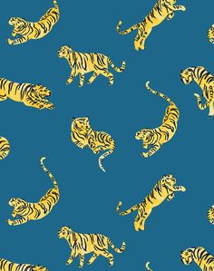 a blue background with yellow tigers on it