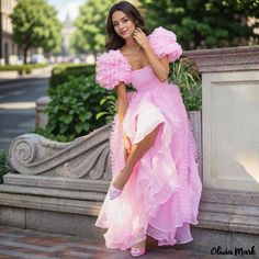 Olivia Mark - Exquisite French-Inspired Organza Gown Dress with Puff Sleeves, Flared Silhouette, and Ruffled Tiered Design Tube Gown, Organza Gown, Ruffle Prom Dress, White Floral Maxi Dress, Organza Gowns, Dress With Puff Sleeves, Rehearsal Dinner Dresses, Royal Dresses, Evening Gown Dresses