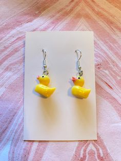 Yellow Duck Earrings, Duck Earrings, Ducks, Duck Themed, Novelty Earring, Fun Earrings Only £6 a pair 🥰 Hooks are silver plated.  Would make a perfect gift for a friend or family member! Goose Earrings, Polymer Clay Duck Earrings, Duck Necklace, Duck Earrings, Rubber Duck Jewelry, Yellow Duck, Dangly Earrings, Fun Earrings, Halloween Shopping