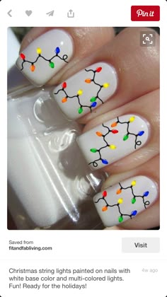 Christmas Nails Art, Fingernail Art, Holiday Nail Designs, Light Nails, Nail Polish Ideas