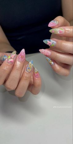 Fairy Nails Acrylic Long, Fairy Garden Acrylic Nails, Pink Fairy Nails Acrylic, Nails Business, Cute Simple Nails, Cute Nail Art Designs, Glamorous Nails