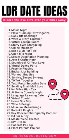 a list with the words love date ideas on it