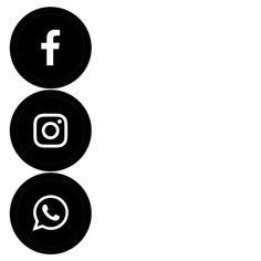 three black and white circles with social icons