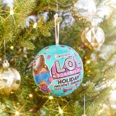 a christmas ornament hanging from a tree