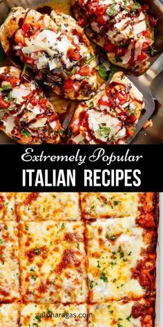 the different types of italian pizzas are shown in this collage with text overlay