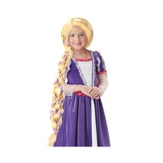 Rapunzel Costume Wig features a long blonde braid with purple flowers. With this beautiful wig, she can really let down her hair on Halloween and have a great time! Size: standard. Gender: female. Age Group: adult. Rapunzel Dress Up, Rapunzel Braid, Rapunzel Wig, Long Blonde Wig, Rapunzel Costume, Fairy Tale Costumes, Rapunzel Dress, Kids Wigs, California Costumes