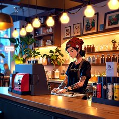 a woman sitting at a bar with a laptop computer in front of her on the counter