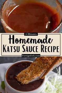 homemade katsu sauce recipe in a white bowl and on a plate with lettuce