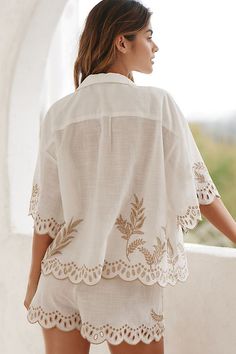 By Anthropologie Short-Sleeve Buttondown Shirt Eyelet Shirt, Eyelet Embroidery, Small Details, Lace Embroidery, 50 Fashion, Shirt Top, Free Size, Anthropologie, Top Shirt