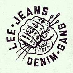 a black and white drawing of a fist with the words lee jeans gang on it